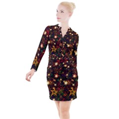 Christmas Xmas Stars Star Advent Background Button Long Sleeve Dress