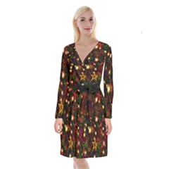 Christmas Xmas Stars Star Advent Background Long Sleeve Velvet Front Wrap Dress