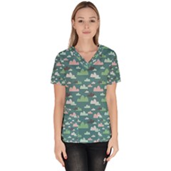 Llama Clouds  Women s V-neck Scrub Top by ConteMonfrey