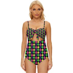 Colorful Mini Hearts Knot Front One-piece Swimsuit by ConteMonfrey