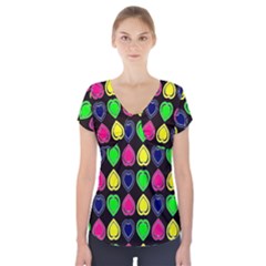 Black Blue Colorful Hearts Short Sleeve Front Detail Top by ConteMonfrey