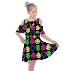 Black Blue Colorful Hearts Kids  Shoulder Cutout Chiffon Dress by ConteMonfrey