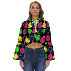 Black Blue Colorful Hearts Boho Long Bell Sleeve Top by ConteMonfrey