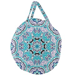 Blue Shades Mandala   Giant Round Zipper Tote by ConteMonfrey