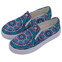 Green, Blue And Pink Mandala  Kids  Canvas Slip Ons by ConteMonfrey