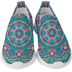 Green, Blue And Pink Mandala  Kids  Slip On Sneakers by ConteMonfrey