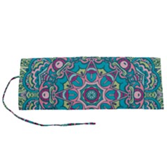 Green, Blue And Pink Mandala  Roll Up Canvas Pencil Holder (s) by ConteMonfrey