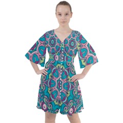 Green, Blue And Pink Mandala  Boho Button Up Dress by ConteMonfrey