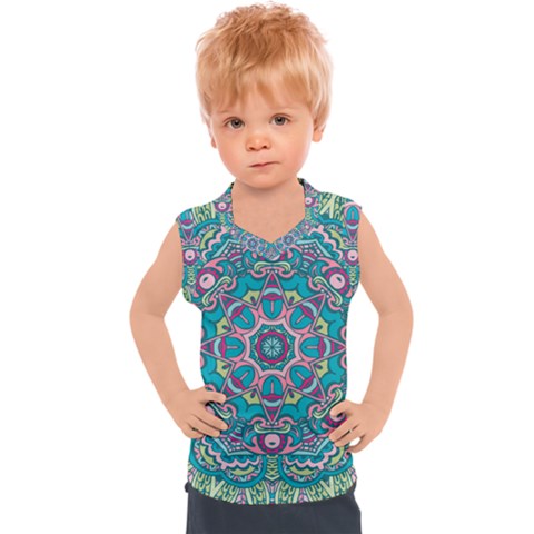 Green, Blue And Pink Mandala  Kids  Sport Tank Top by ConteMonfrey