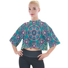 Green, Blue And Pink Mandala  Mock Neck Tee by ConteMonfrey
