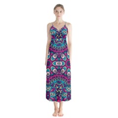 Purple, Blue And Pink Eyes Button Up Chiffon Maxi Dress