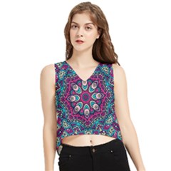 Purple, Blue And Pink Eyes V-Neck Cropped Tank Top