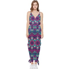 Purple, Blue And Pink Eyes Sleeveless Tie Ankle Chiffon Jumpsuit