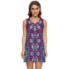 Purple, Blue And Pink Eyes Tiered Sleeveless Mini Dress