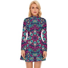 Purple, Blue And Pink Eyes Long Sleeve Velour Longline Dress