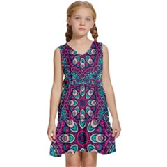 Purple, Blue And Pink Eyes Kids  Sleeveless Tiered Mini Dress