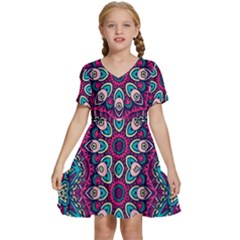 Purple, Blue And Pink Eyes Kids  Short Sleeve Tiered Mini Dress