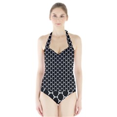 Abstract Beehive Black Halter Swimsuit by ConteMonfrey