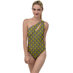 Abstract Beehive Yellow  To One Side Swimsuit by ConteMonfrey