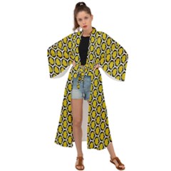 Abstract Beehive Yellow  Maxi Kimono