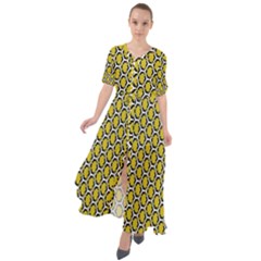 Abstract Beehive Yellow  Waist Tie Boho Maxi Dress by ConteMonfrey