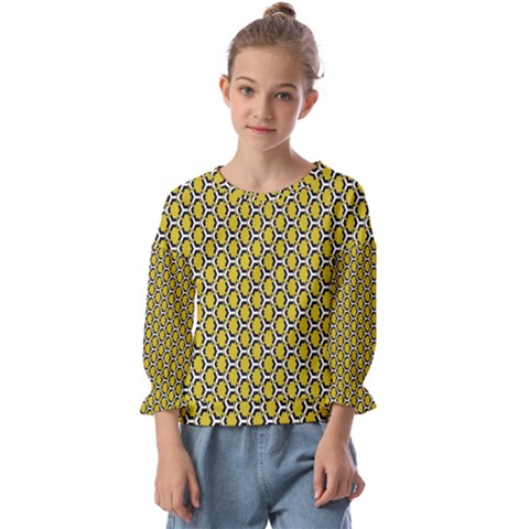 Abstract Beehive Yellow  Kids  Cuff Sleeve Top by ConteMonfrey