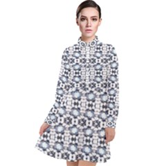 Blue Flowers Long Sleeve Chiffon Shirt Dress