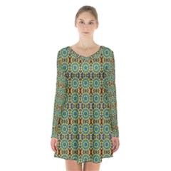 Colorful Sunflowers Long Sleeve Velvet V-neck Dress by ConteMonfrey