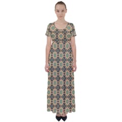 Abstracr Green Caramels High Waist Short Sleeve Maxi Dress