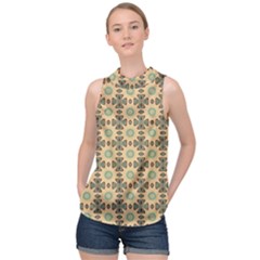 Abstracr Green Caramels High Neck Satin Top by ConteMonfrey