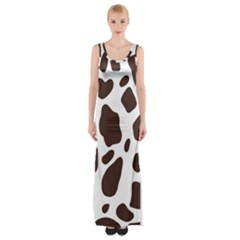 Cow Spots Brown White Thigh Split Maxi Dress by ConteMonfrey