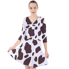 Cow Spots Brown White Quarter Sleeve Front Wrap Dress by ConteMonfrey