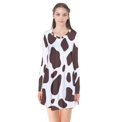 Cow Spots Brown White Long Sleeve V-neck Flare Dress by ConteMonfrey