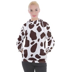 Cow Spots Brown White Women s Hooded Pullover