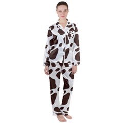 Cow Spots Brown White Satin Long Sleeve Pajamas Set by ConteMonfrey