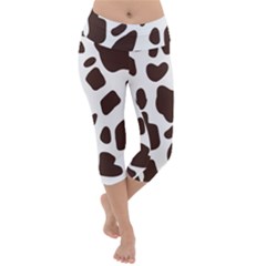 Cow Spots Brown White Lightweight Velour Capri Yoga Leggings by ConteMonfrey