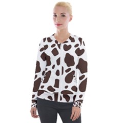 Cow Spots Brown White Velvet Zip Up Jacket by ConteMonfrey