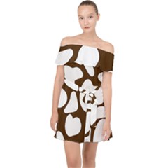 Brown White Cow Off Shoulder Chiffon Dress by ConteMonfrey