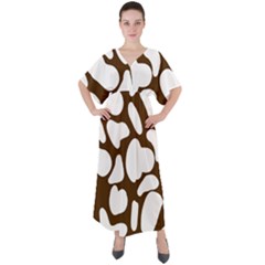 Brown White Cow V-neck Boho Style Maxi Dress by ConteMonfrey