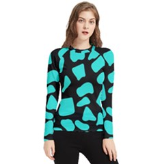 Blue Neon Cow Background   Women s Long Sleeve Rash Guard by ConteMonfrey