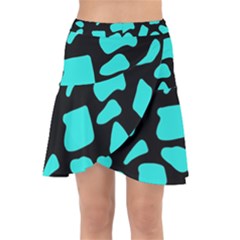 Blue Neon Cow Background   Wrap Front Skirt by ConteMonfrey