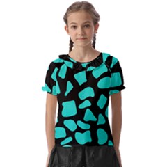 Blue Neon Cow Background   Kids  Frill Chiffon Blouse by ConteMonfrey