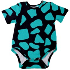 Blue Neon Cow Background   Baby Short Sleeve Onesie Bodysuit by ConteMonfrey