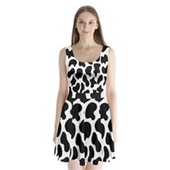 Cow Black And White Spots Split Back Mini Dress  by ConteMonfrey