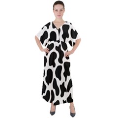 Cow Black And White Spots V-neck Boho Style Maxi Dress by ConteMonfrey