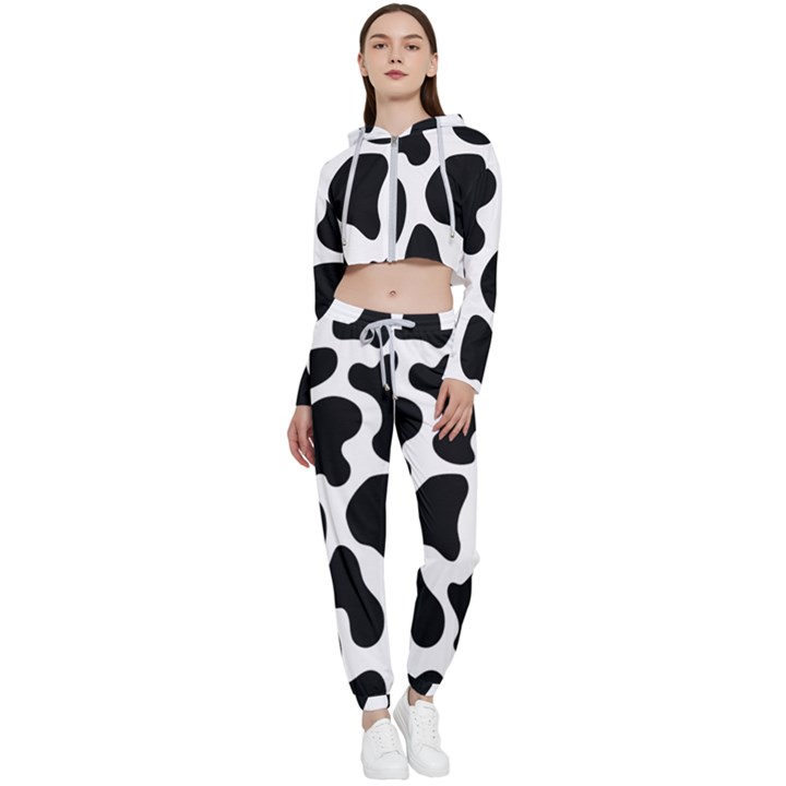 Cow black and white spots Cropped Zip Up Lounge Set