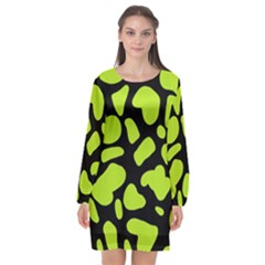 Neon Green Cow Spots Long Sleeve Chiffon Shift Dress  by ConteMonfrey