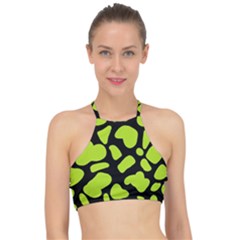 Neon Green Cow Spots Racer Front Bikini Top by ConteMonfrey