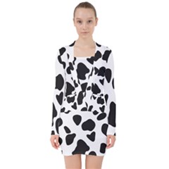 Black And White Spots V-neck Bodycon Long Sleeve Dress by ConteMonfrey