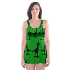 Green dinos Skater Dress Swimsuit